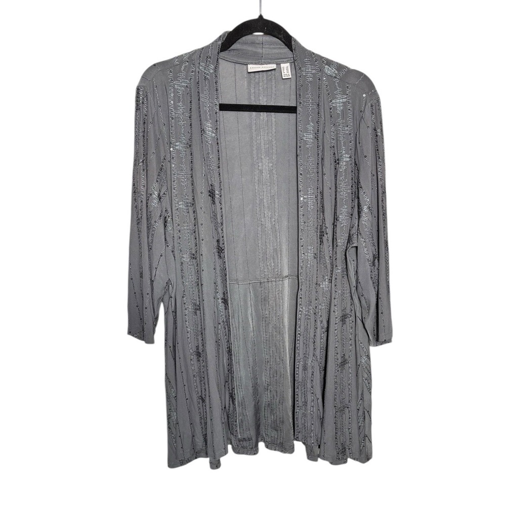 Susan Graver Sage‎ Sequin Design Open Front Cardigan Size 2X Holiday Party
